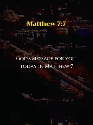The image features a nighttime city scene with lights reflecting on the water. The text overlay at the center highlights a Bible verse.
