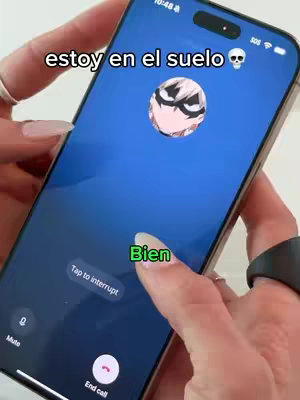 A close-up shot of a mobile phone displaying a video call interface. Text overlays are present.
