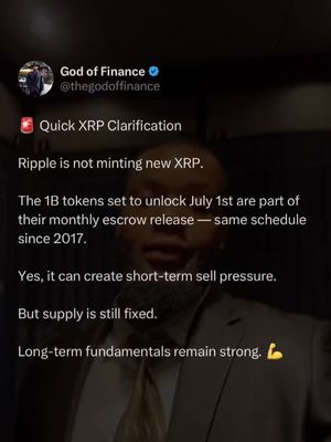 The image is a screengrab of a social media post. The top part displays the profile of the creator 'God of Finance' with a clear, verified checkmark. Beneath the profile info a centered block of text containing key information, The background is a flat, solid tone.