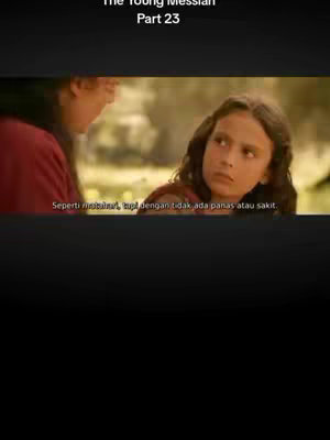 A scene from a film featuring a young girl with wavy brown hair looking intently at someone off-screen. The background suggests an outdoor setting with foliage, and text overlays the bottom of the image.