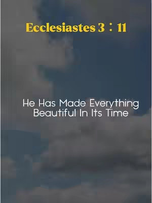The cover image displays a serene, cloudy sky background. Overlaid on this is text in two different colors; the top line is yellow, stating 'Ecclesiastes 3 : 11'. Below in white text: 'He Has Made Everything Beautiful In Its Time'.