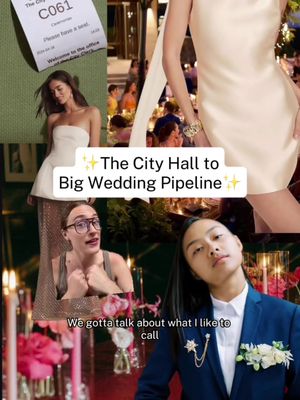 The cover image is a collage with multiple images. The top left shows a wedding city hall document. Next to it, is a woman wearing a white dress. In the bottom left, a person with glasses and a neutral expression on their face, bottom-right a person with a blue suit. In the center, there's white text with a gold outline.