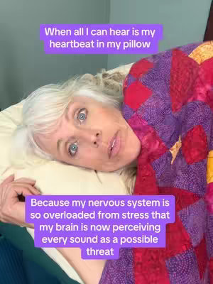A woman with long blonde hair is lying on a bed with a light-colored pillow under her head, covered by a quilt with red and purple patterns. The top of her face, including her head and face, is shown in the cover image. There are text overlays in purple that provide context about the nervous system.