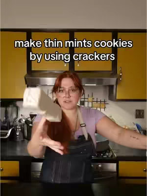 A woman stands in a kitchen, holding a block of something white in her hand, possibly dough. Text overlays on the image suggesting a recipe.