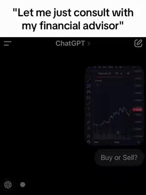 The image shows a chat between a user and ChatGPT. The user is asking ChatGPT for financial advice, with a chart displayed on a phone-like screen.