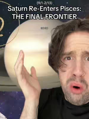 A man with a surprised expression looks directly at the camera, with a blurred image of the planet Saturn in the background.