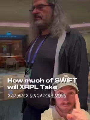 The cover image is a split-screen showing two individuals. On the upper portion, a man with long grey hair and glasses walks in a hallway, with a blurred background suggesting a conference or hotel interior. The lower portion features a close-up of a younger man wearing a baseball cap and pointing his index finger at the camera. Overlay text in white provides a prompt about the video's focus, the target audience.