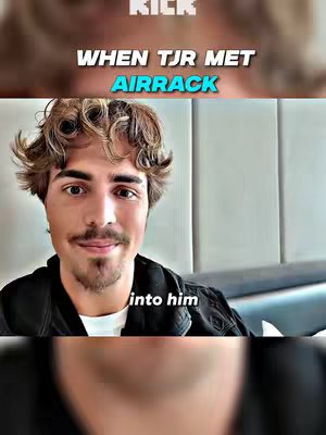 The cover image features a medium shot of a man with curly brown hair, a neatly trimmed goatee, and a partially closed mouth. At the top, text reads 'WHEN TJR MET AIRRACK'. The background has a blurred appearance.