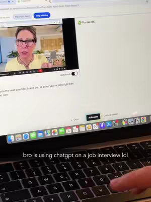 The cover image shows a laptop displaying a video call with a woman in glasses. The person filming has their fingers on the keyboard. Text overlay at the bottom.