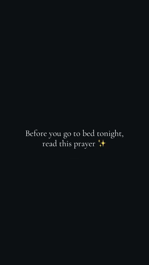 A minimalist graphic with a black background. White text is centered, urging the viewer to read a prayer before bed, with glittering star icons at the end. The font is elegant and slightly script-like.
