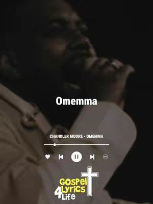 The cover image features a blurry, dark shot of a person holding a microphone and possibly singing. Superimposed on the image are white text elements including the title \"Omemma\" and a lower section with song information and social media-style icons associated with Gospel Lyrics 4 Life, including like, skip, pause controls, and a cross symbol.