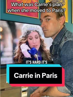 The image shows a man posing next to a TV screen. On the screen is a scene from a television show featuring a woman on the phone holding a blue flower, with text overlays. The man is looking at the camera, and the overall composition appears centered on the reaction to the television screen.