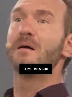 The image is a close-up of a man's face, framed from the chest up. He has light skin, a short beard and hair, and is looking upwards, with his mouth slightly open. The background is a neutral, blurred tone, drawing focus to the man. Overlayed at the bottom of the image is a black rectangle with the text 'SOMETIMES GOD'.