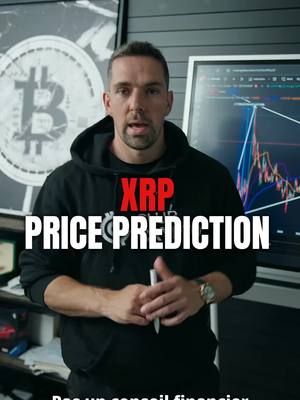 A man wearing a black hoodie stands in front of a blurred background. Text overlayed on the image reads 'XRP PRICE PREDICTION' in bold, white font with 'XRP' in a contrasting red color.