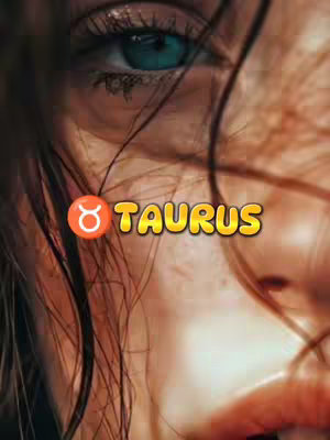Close-up shot of a person's face featuring an eye with blue iris and some hair falling across the face. The word "TAURUS" is overlaid on the image with a Taurus zodiac symbol.