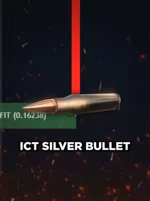 The image features a bullet, a vertical red line, and text overlay. The bullet is silver and gold, positioned horizontally. The red line descends from the top, intersecting the bullet. Text at the bottom announces "ICT SILVER BULLET" in bold, white sans-serif over a dark background with sparks.