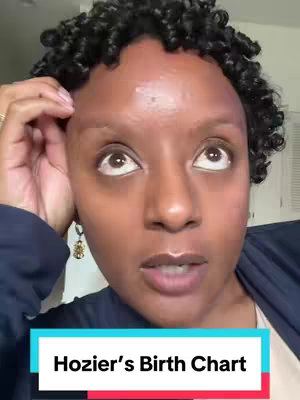 The cover image shows a close-up of a person looking upward with a concerned expression. The background suggests an indoor setting, though the details are not clear. The primary element is the creator's face, with visible eyes looking off-screen. Below the face is a teal and white bar of text that reads 'Hozier's Birth Chart'.