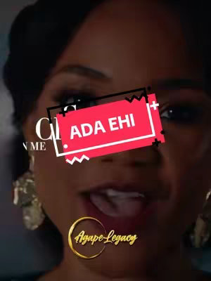 A close-up shot of a woman with dark hair, wearing large gold earrings. She is looking towards the right with a slight smile, her lips parted. A red and white overlay with the text "ADA EHI" is across her. There is an "Agape Legacy" logo in gold at the bottom.