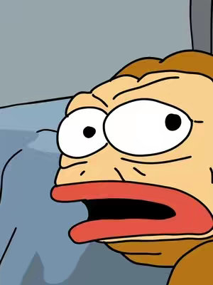 The cover image features a cartoon character, a Pepe the Frog variant, expressing a strong emotion. The character has pale skin, large white eyes with black pupils, and a wide, open mouth. The background is a simple, blurred representation of a room with a mix of grey and brown.