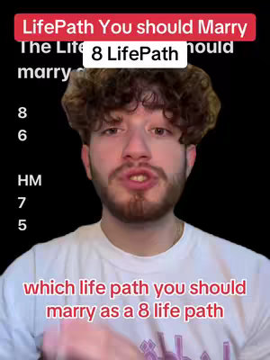 A man with curly brown hair and a beard is centered in the frame against a black background. Above his head, red text is layered over the image, with white text below in a white box. Below him, white text overlays show more content relevant to the video's premise, and he is wearing a white T-shirt.