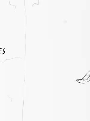 A black and white image with an abstract artistic design. The left side has blurred lines and a text overlay. The right side contains a hand drawing.