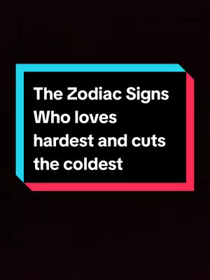 The cover image is a minimalist design with a black background. A rectangular shape with a cyan outline and a red inner border is centered. Inside the rectangle, white text layers with the question: The Zodiac Signs Who loves hardest and cuts the coldest