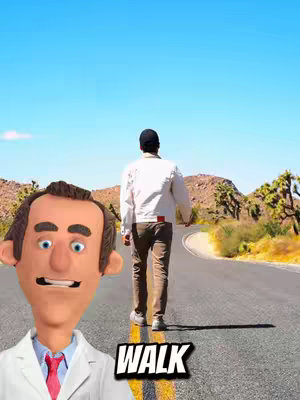 The cover image shows a cartoony doctor character on the left looking at an image of a man walking away down a desert road with mountains in the background. The word 'WALK' is written on a black background.
