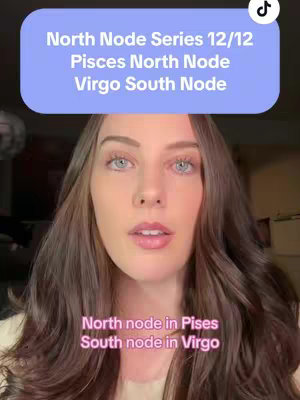 A woman with long brown hair is centered in the frame, her face illuminated by soft lighting. She has light eyes and is looking slightly upward. A text overlay with light blue background is visible above her. Another text overlay is present towards the bottom of the image. The background is blurred, with hints of interior setting visible.