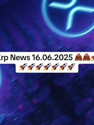 The cover image has a futuristic, stylized background with blue and purple hues. A white rounded rectangle at the bottom contains the title 'Xrp News 16.06.2025' in a bold, legible font. Below this, a series of rockets, associated with the topic.