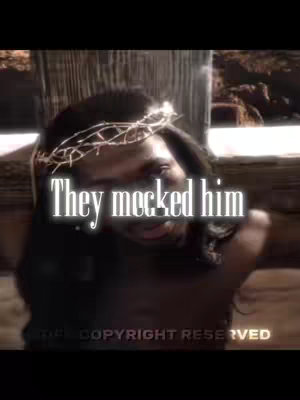 The cover image shows a person with a crown of thorns on their head, leaning against a wooden structure, possibly a cross. The image is somber and dramatic, with the person's face in partial shadow. Overlayed on the image in a glowing font is the text 'They mocked him'. The overall aesthetic is dark and appears to be a religious or historical theme.