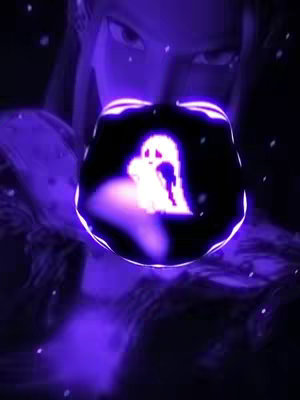 The image is dominated by a gradient of deep purple hues, creating a mysterious atmosphere. In the foreground, a glowing, stylized orb or crystal is held by an unseen figure whose face is partially visible at the top of the frame. Enclosed within the orb is a white, ghost-like figure. Small, sparkling particles are scattered across the scene, enhancing its ethereal quality.