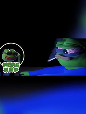 The cover image features a 3D rendered Pepe the Frog smoking a cigarette and looking off to the side. The background is dark with a blue gradient at the bottom. To the left is the Pepe XRP Logo.