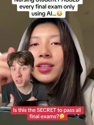 The cover image presents a split screen, featuring a woman's face on the right with a speech bubble of a man overlaid on the left. The woman is in a hoodie and looks towards the camera with a slight smile. The man in the other screen is also looking at the camera with an excited expression. Text overlays indicating a study tip that might relate to passing exams.