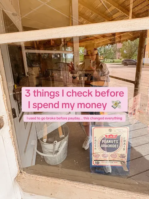 A person is reflected in a glass door. Text boxes in shades of pink overlay the image, describing the video's topic. In the foreground, a vintage peanut dispenser and a silver bucket are visible. A person is visible in the door's reflection