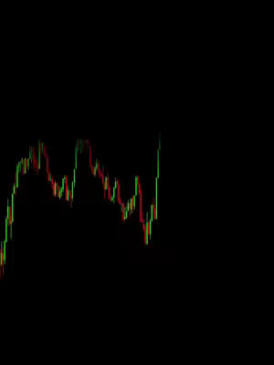 A dark backdrop with a chart featuring green and red lines representing market fluctuations.
