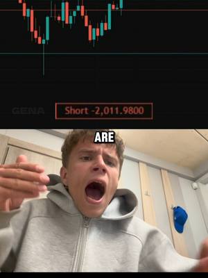The cover image is a split-screen composition. The top half displays a candlestick chart with red and green bars, indicating financial data. Below the chart, in a black rectangle, it shows data. On the lower half, a person is shown making a surprised face with a text overlay.