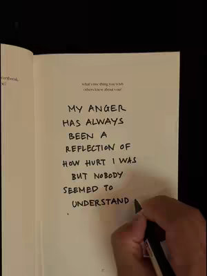 The cover image shows an open book, with handwritten text in black ink filling several lines of a page. A hand holding a pen is visible in the bottom right corner.