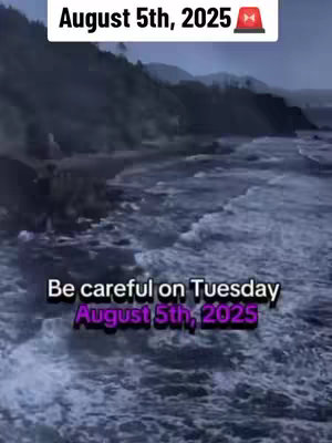 The image shows a dark, dramatic seascape with waves crashing against a shoreline and blurry, dark mountains in the background. Text overlays are present.