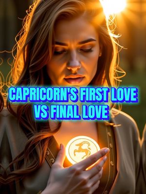 A cover image featuring a woman with long hair, looking down with a serious expression. She is wearing a neutral-colored top, and there is a soft-focus background with sunlight filtering through the trees. Overlayed text in a blue gradient with a white border describes the video topic. A glowing Capricorn zodiac symbol is held in her hands.