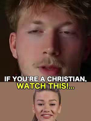 The cover image is a split-screen. The top half features a close-up of a man with light skin, blond hair, and a mustache and goatee. The bottom half shows a smiling woman. Text overlays are added to create a clear message.