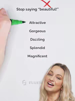 The cover image depicts a woman smiling at the bottom, with a white background above that with a list of words.