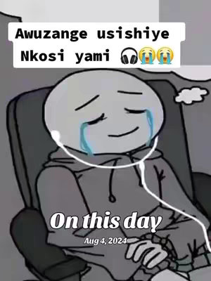A grayscale image featuring a cartoon character sitting in a chair and crying. The character has a simple, round head, with tears streaming down its face. Text overlays are at the top and bottom. The overall composition is melancholic.