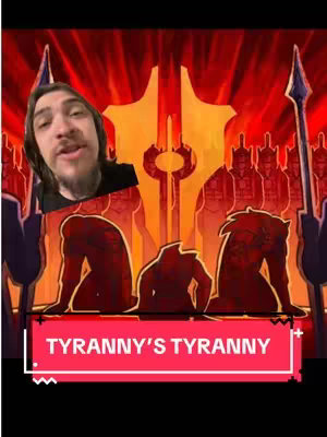 The cover image features a person in the top left corner, with a background of a stylized scene dominated by red and orange hues. In the background, there are silhouettes resembling figures with helmets. In the foreground, there is a red rectangle with the text "TYRANNY'S TYRANNY".