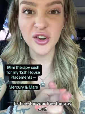 The cover image is a selfie-style video of a woman looking directly at the camera and talking. She has long blonde hair, fair skin, and dark eyes. Her lips are distinctly visible. There are two lines of text over her head at the bottom. The top reads "it's time for your free therapy sesh". The background appears to be a vehicle of some sort.