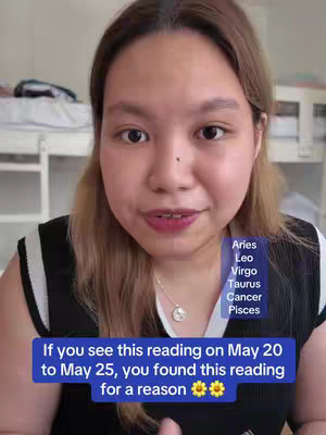 A young woman with light brown hair is centered in the frame, smiling and looking directly at the viewer. There is text overlayed onto the image with a list of Zodiac signs and a message at the bottom.