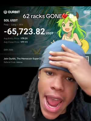 A young man with dreadlocks and a blue durag is the central focus, with an animated character graphic and cryptocurrency information displayed over a darker background. The man is looking straight at the camera with an opened mouth and an expression of distress, and places his right hand to the forehead in clear disappointment. The background includes an app interface design showing the crypto, animated graphics, and a referral code.