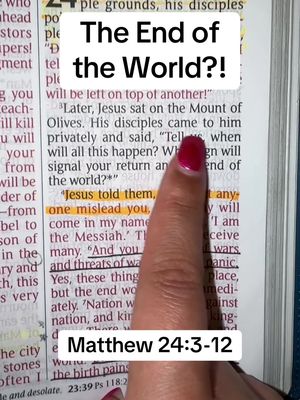 The cover image shows an open book with highlighted text and a hand pointing towards it. The text overlay features a question about the end of the world.