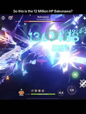 A video game screen image with large numbers and text. The game appears to be in a battle mode, with a humanoid figure on the left. The overall color scheme is dark with many bright blue and white elements.