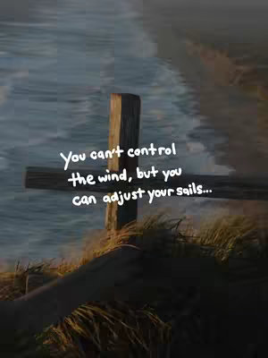 A serene nature scene with a wooden fence and a body of water in the background. Handwritten text overlayed on the image, with motivational message.
