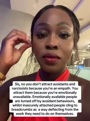 A selfie-style shot featuring a Black woman looking towards the camera with a serious expression. Her hand is up near one ear, and she wears a dark top. A white text box overlays the lower portion of the image, filled with dark text.